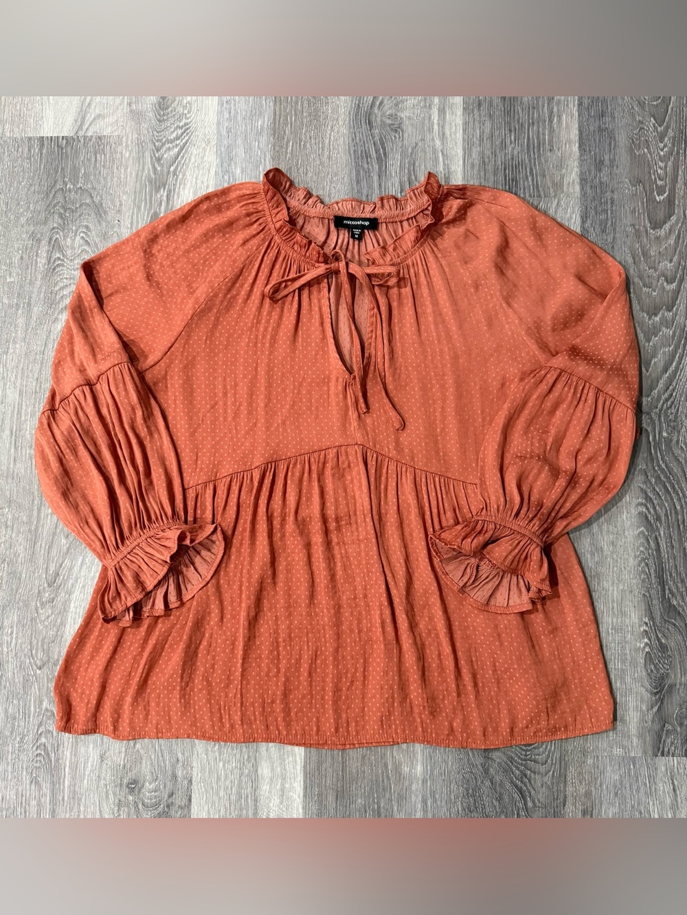 Mittoshop Women’s Rust Polka Dot Ruffle Tie Keyhole Neck Blouse, Size M